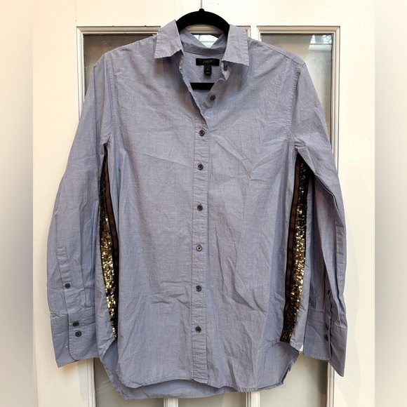 J. Crew Periwinkle Blue Button-Up Shirt with Gold Sequin Stripe Accents Size 6 S - Picture 12 of 13